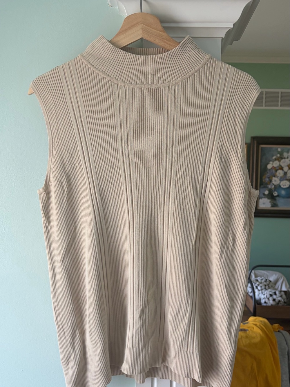 Sleeveless Rib Knit Mock Neck Sweater - Cream